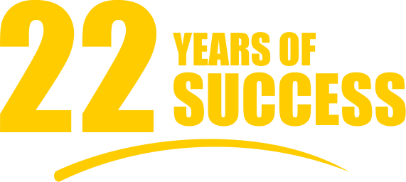 Logo celebrating 22 years of success, featuring bold yellow text "22 Years of Success" with a curved line underneath.