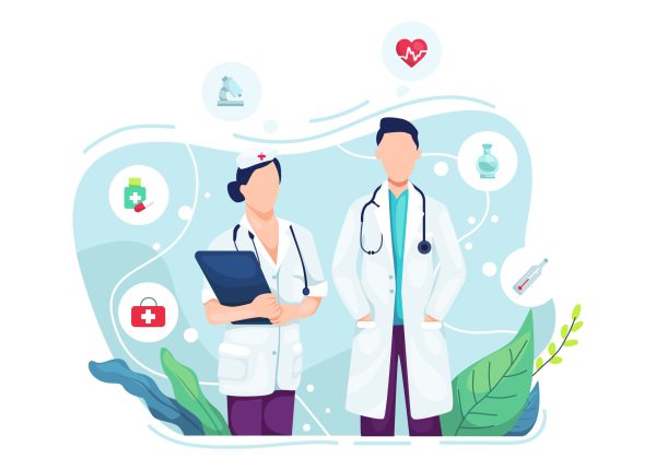 Vector illustration Doctor and Nurse. Medical staff team concept in hospital, Doctor and nurse portrait. Vector flat illustration