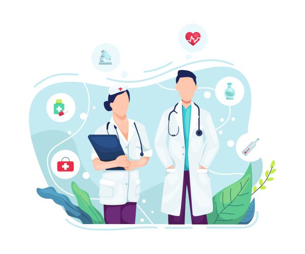 Vector illustration Doctor and Nurse. Medical staff team concept in hospital, Doctor and nurse portrait. Vector flat illustration