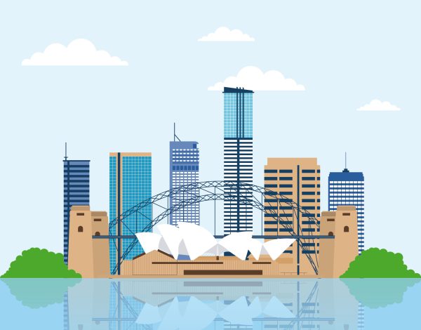 australia place sydney theather lake vector illustration