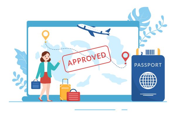 Immigration Template Hand Drawn Cartoon Flat Illustration of Document with Visa and Passport for Moving to Another Country